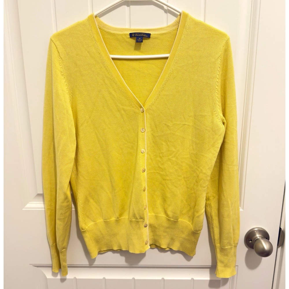 Brooks Brothers Womens M Yellow Silk Cotton V-Neck Knit Button Cardigan Sweater